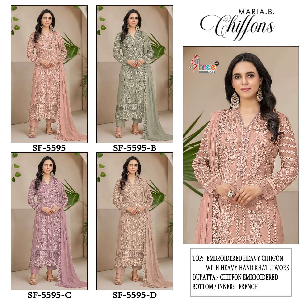 SHREE FABS SF 5595 COLOR CHIFFON HAND KHATLI WORK PAKISTANI MODAL DRESS SUPPLIER